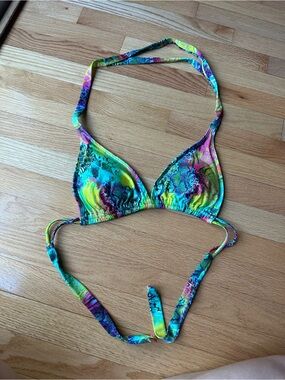 Luli Fama Neon Multi-Color Triangle Bikini Top